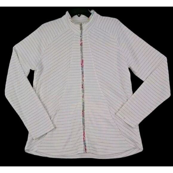 Pebble Beach Gray Dry Luxe Performance Zip-Up Jacket Women Size XL White Striped - Picture 1 of 10
